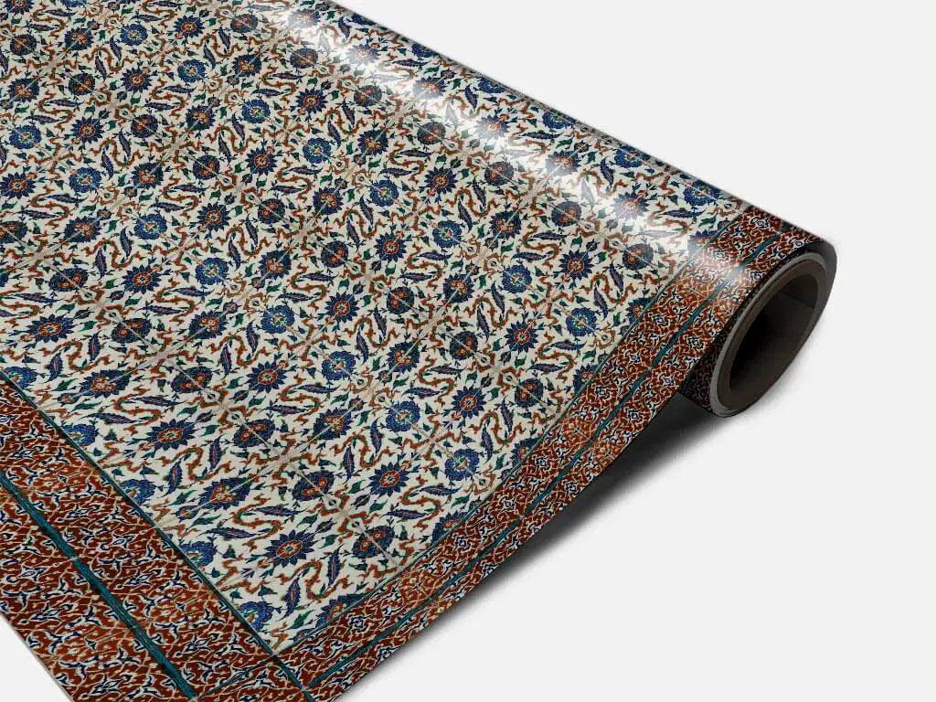 Autocolant gresie şi podele, Folina, model floral albastru/maro, rolă de 200x120 cm