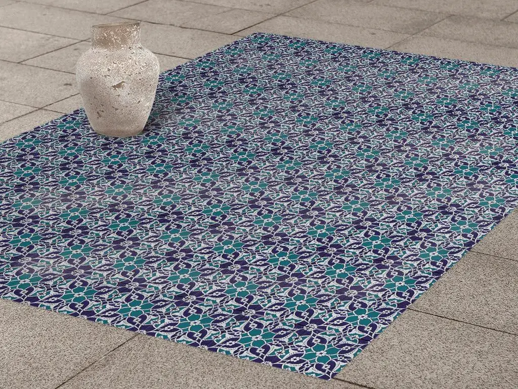 Autocolant gresie şi podele, Folina, model floral albastru/turcoaz, 120 cm lăţime