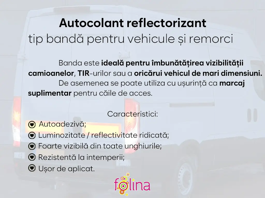 Autocolant reflectorizant tip bandă pentru vehicule și remorci, set 2 bucăți 565x200 mm