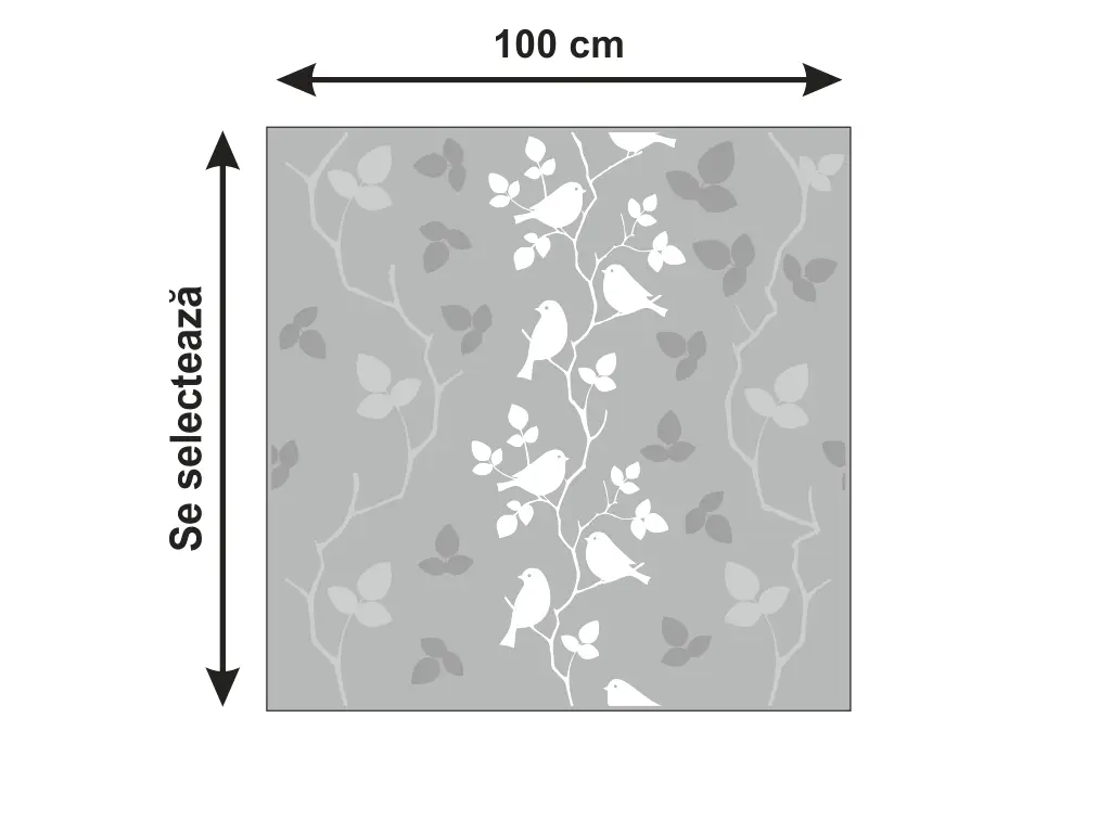  Folie geam autoadezivă, Almeria alb, sablare cu model păsări și crengi, 100 cm lăţime