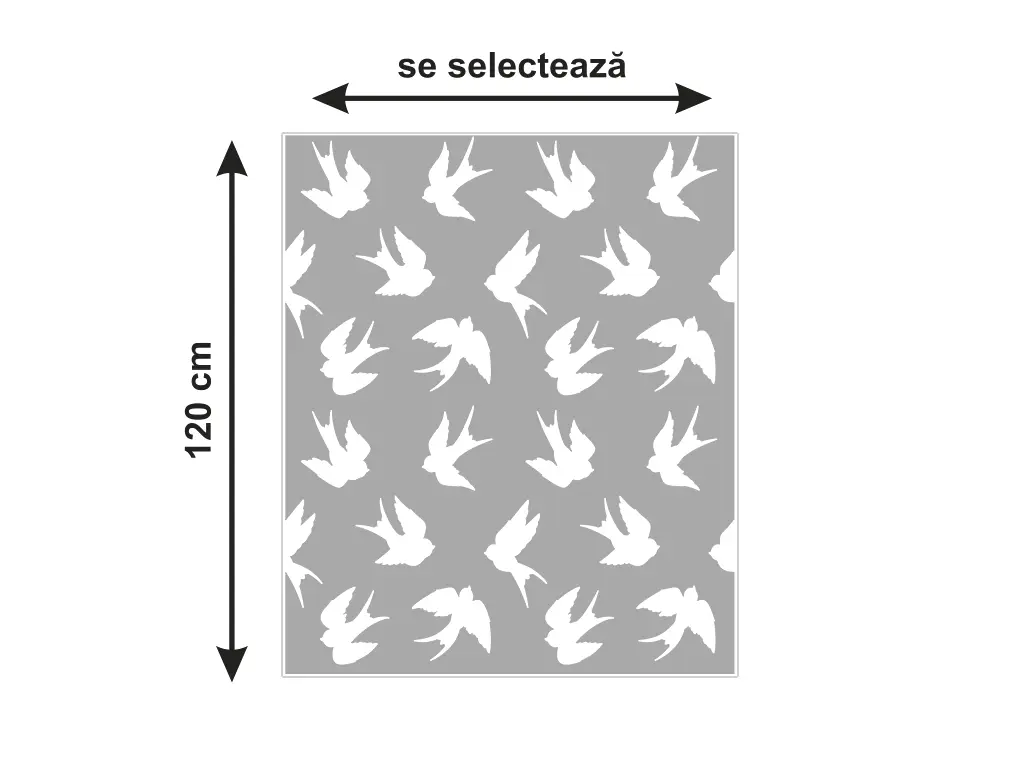 Folie geam autoadezivă Păsări, cu model decupat, rolă cu lățimea de 120 cm, racletă inclusă 