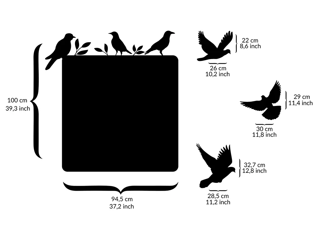 Sticker tip tablă de scris, Folina, panou cu păsări, 100x120 cm, racletă de aplicare inclusă în set