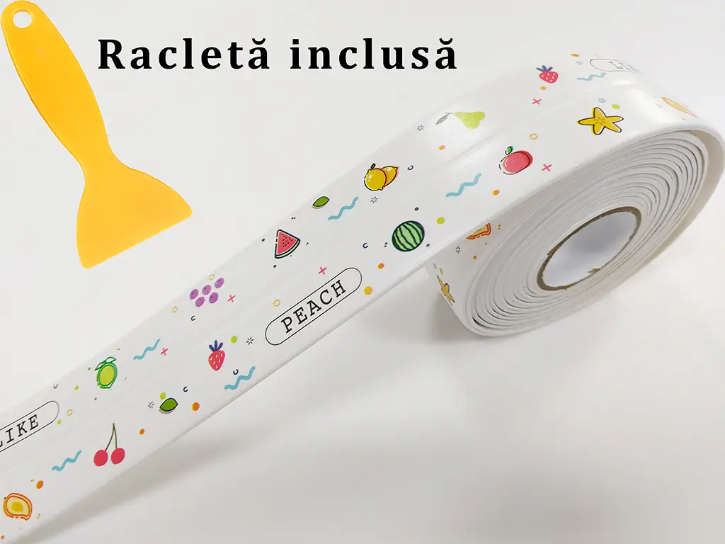 Set 2 role bandă autoadezivă etanşare chiuvetă, Folina ETF15, albă, cu design, 3,5 cm x 3,2 metri