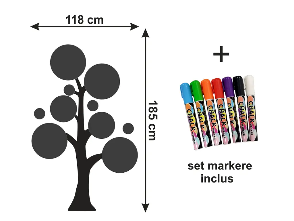 Sticker Copacul cu mesaje, tip tablă de scris blackboard, 185 cm înălţime, cu set markere colorate
