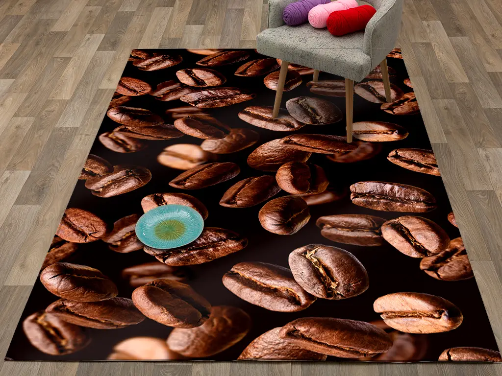 Covor antiderapant pentru bucătărie, din pvc, model Coffee Beans, linoleum antiderapant la rolă de 80 cm lățime