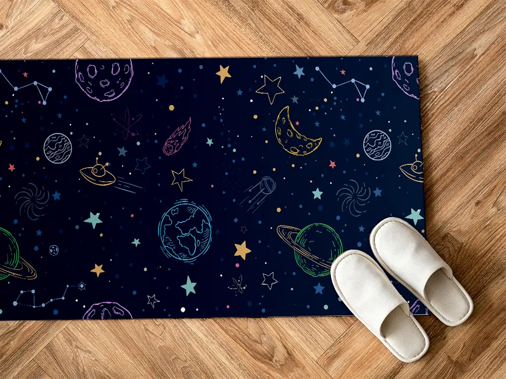 Covor antiderapant pentru cameră copii, din pvc, model Cosmos, linoleum antiderapant la rolă de 80x158 cm lățime.