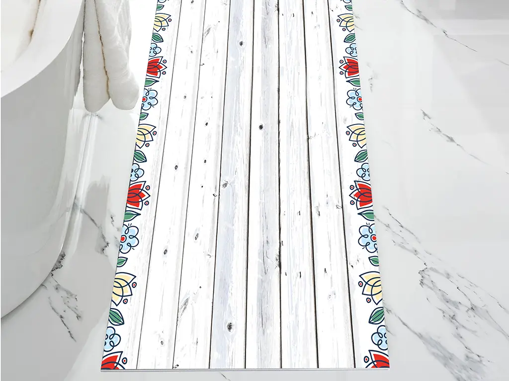 Covor antiderapant din vinil, trasersa cu model lemn gri, pentru hol și terasă, 80x300 cm