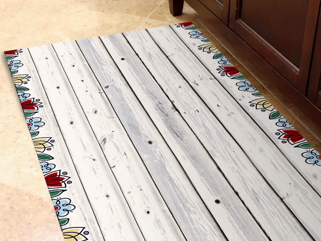 Covor antiderapant din vinil, trasersa cu model lemn gri, pentru hol și terasă, 80x300 cm