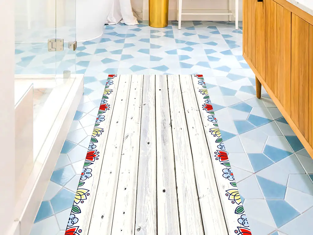 Covor antiderapant din vinil, trasersa cu model lemn gri, pentru hol și terasă, 80x300 cm
