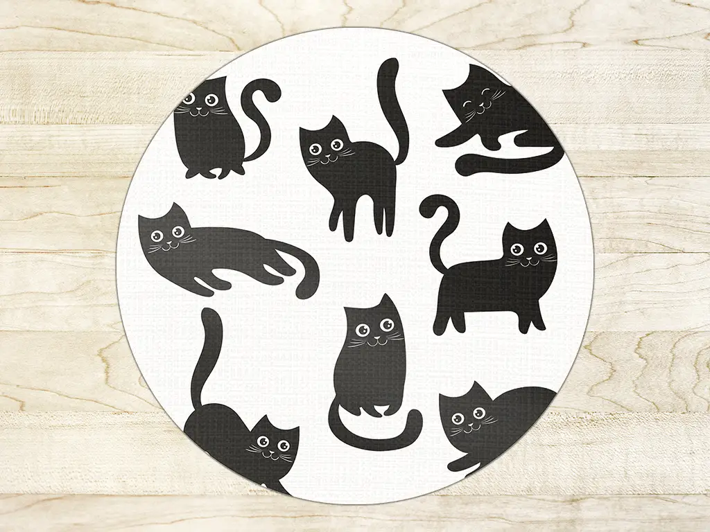 Covor antiderapant pentru animale de companie, model pisici negre, linoleum antiderapant, rotund