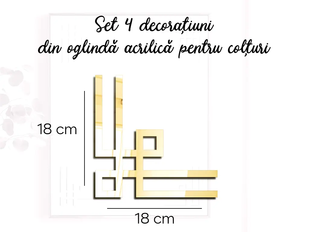 Set 4 ornamente geometrice din oglindă acrilică aurie