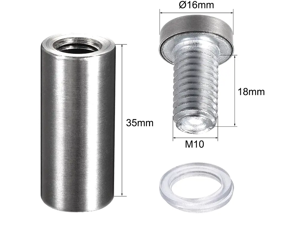 Distanţiere semnalistică din inox argintiu, 16 x 35 mm