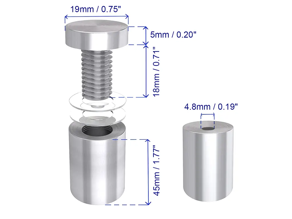 Distanţiere semnalistică, Folina, din inox, 19x50 mm.