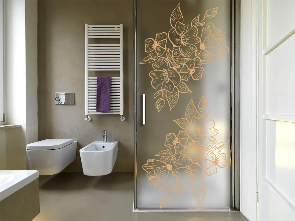 Folie geam cabină duş, Folina, sablare cu model floral, autoadezivă, rolă de 100x210 cm