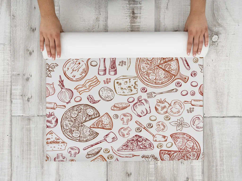 Folie protecţie sertare, model pizza, din PVC antiderapant cu grosime de 1,5 mm, material impermeabil, rolă de 50x155 cm