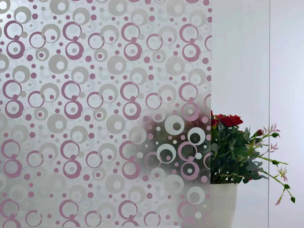 Folie geam autoadezivă cercuri, Folina, imprimeu geometric, roz, lățime 90 cm