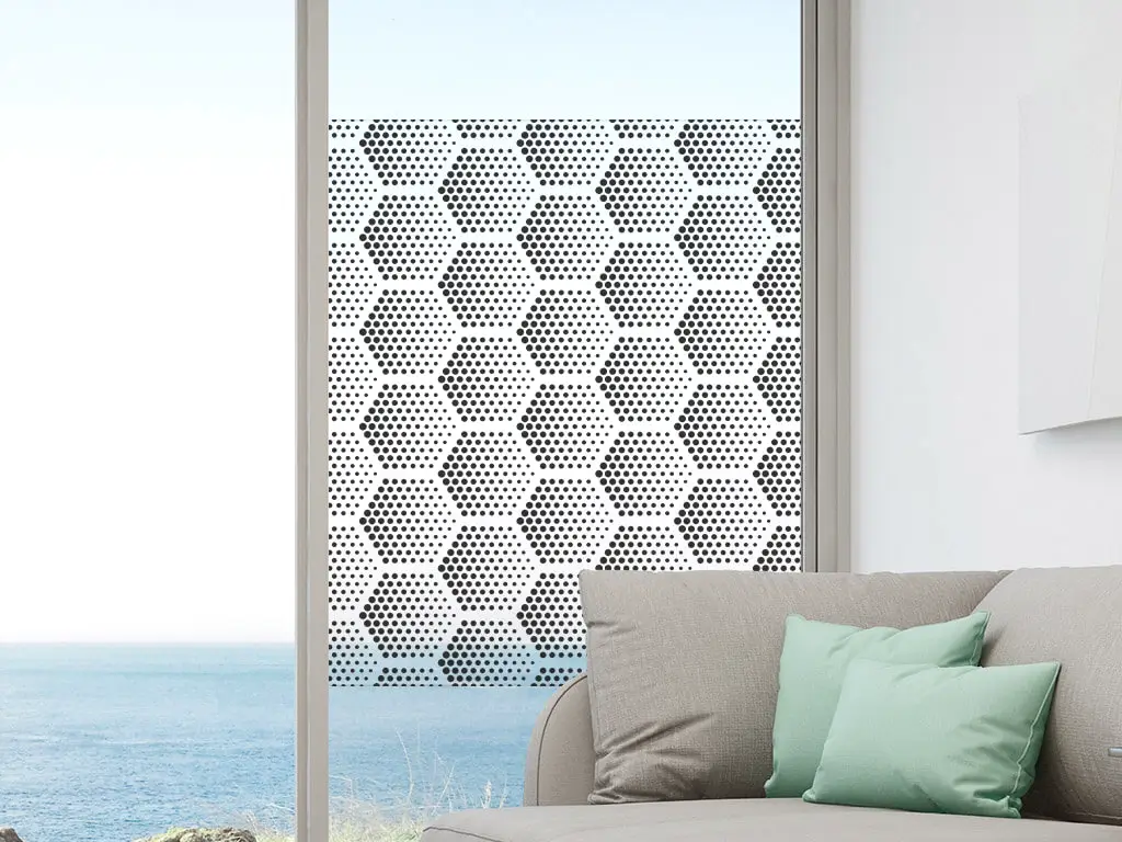 Folie geam autoadezivă Circles, Folina, transparentă cu model geometric negru, 122 cm lăţime