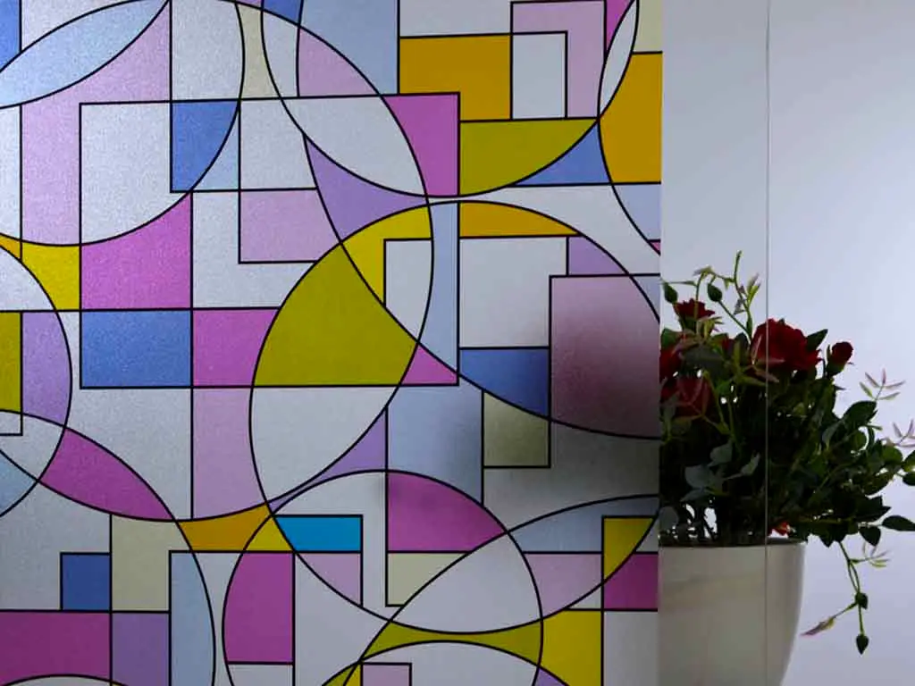 Folie geam autoadezivă Zenia, Folina, imprimeu geometric, multicolor, lățime 90 cm