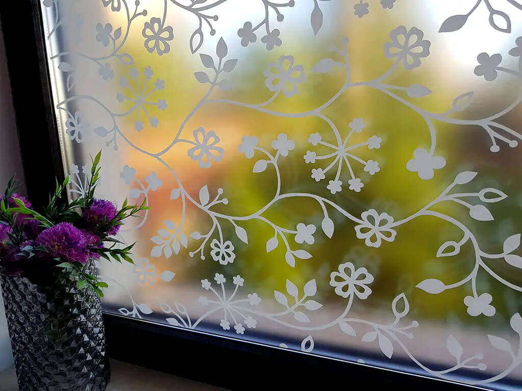 Folie geam electrostatică Tord, d-c-fix, sablare cu imprimeu floral alb, rolă de 45 x 150 cm