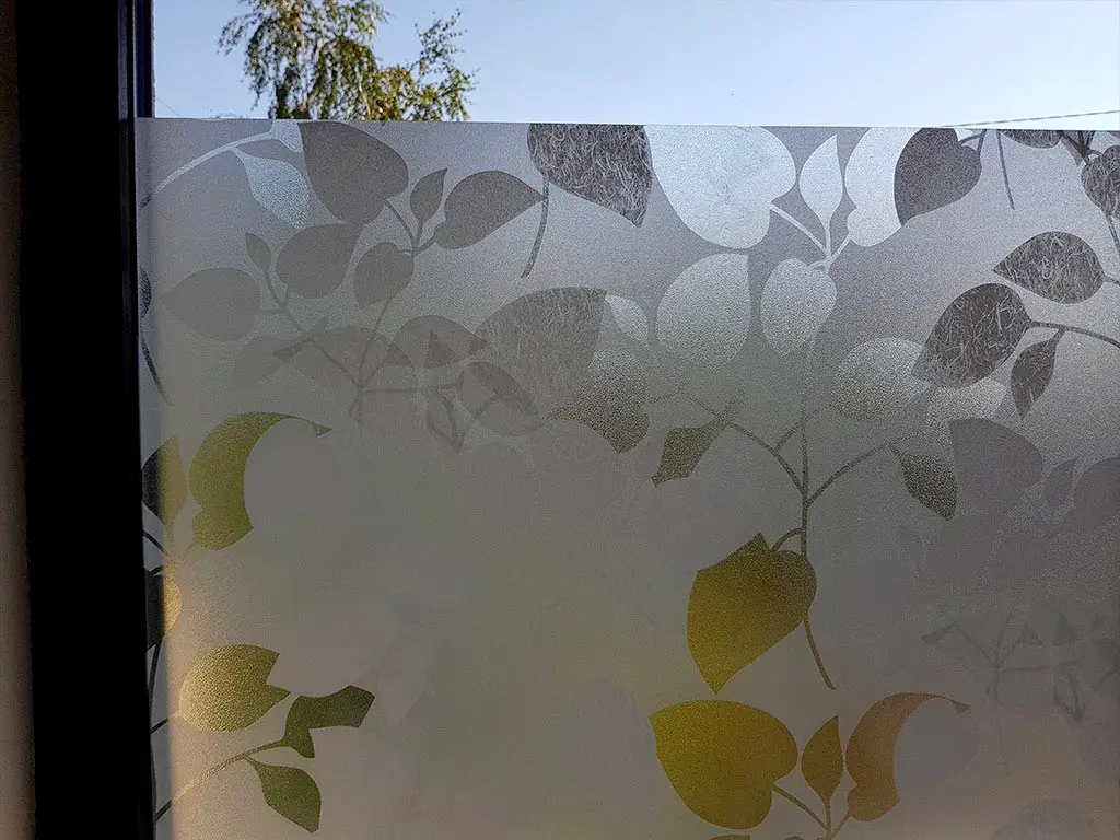 Folie geam electrostatică Amena, d-c-fix, sablare cu imprimeu frunze, 60x300 cm