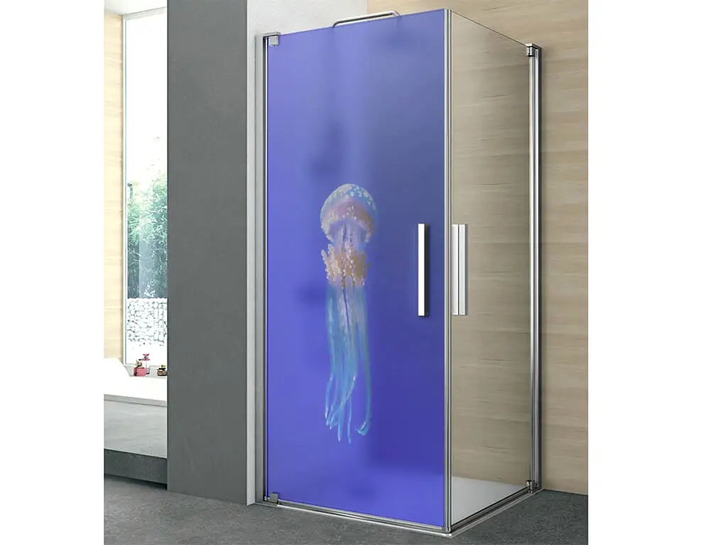 Folie cabină duş, Folina, model meduză, albastră, folie autoadezivă cu efect de sablare, 100x210 cm