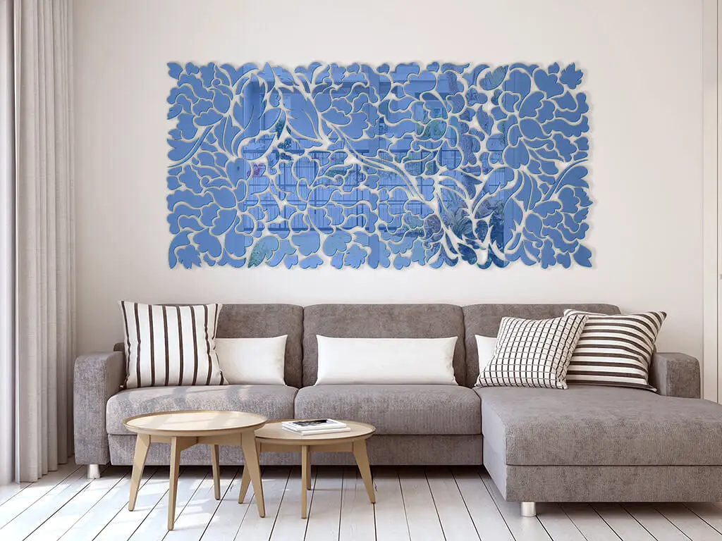 Oglindă decorativă Flower Blossom, Folina, culoare albastră, dimensiune oglindă 200x93 cm