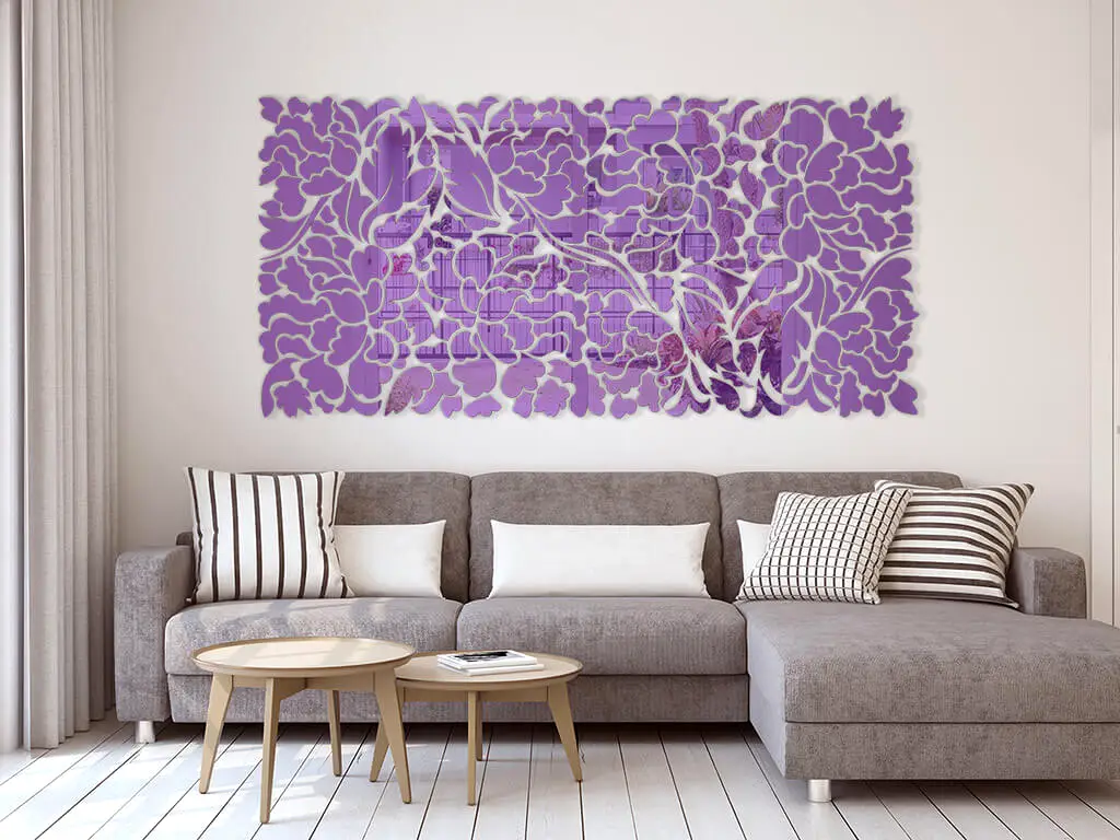 Oglindă decorativă Flower Blossom, Folina, culoare mov, dimensiune oglindă 200x93 cm