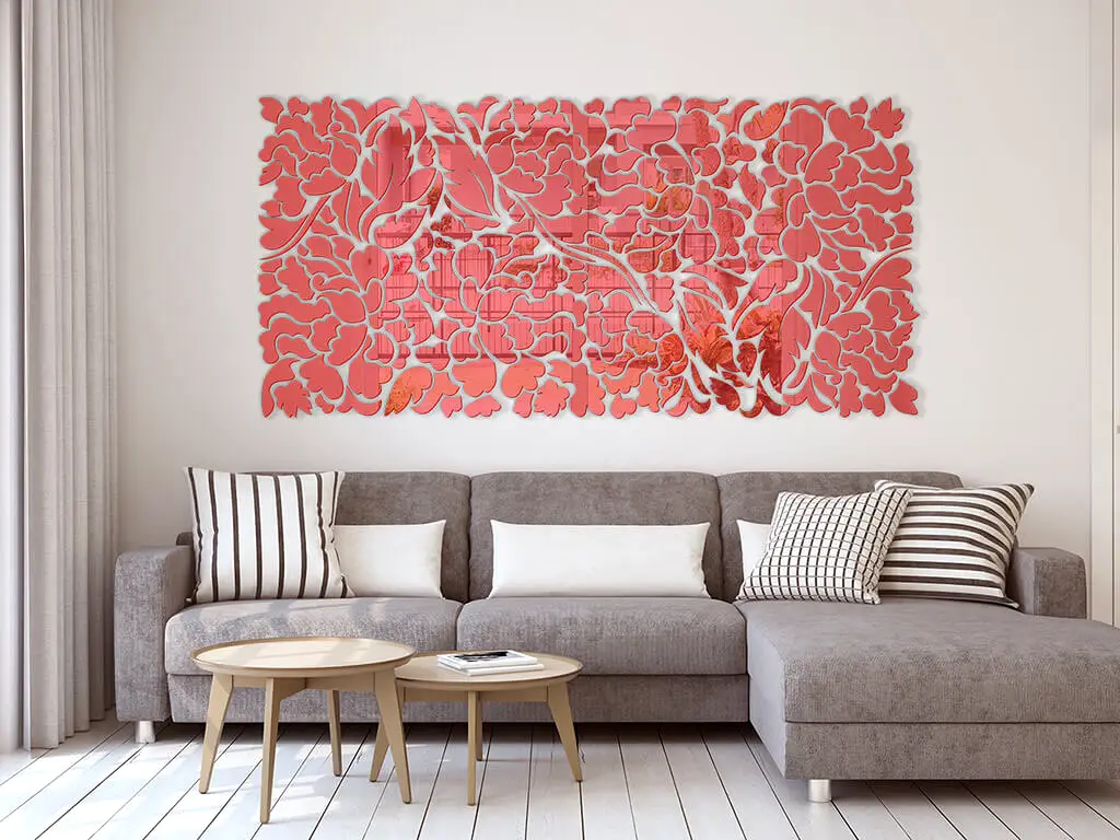 Oglindă decorativă Flower Blossom, Folina, culoare roșie, dimensiune oglindă 200x93 cm