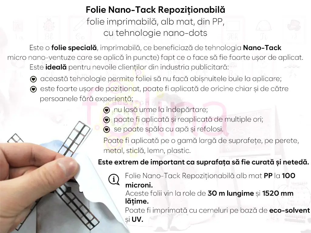 Autocolant Nano-Tack repoziționabil, Folina, printabil, 152 cm lăţime
