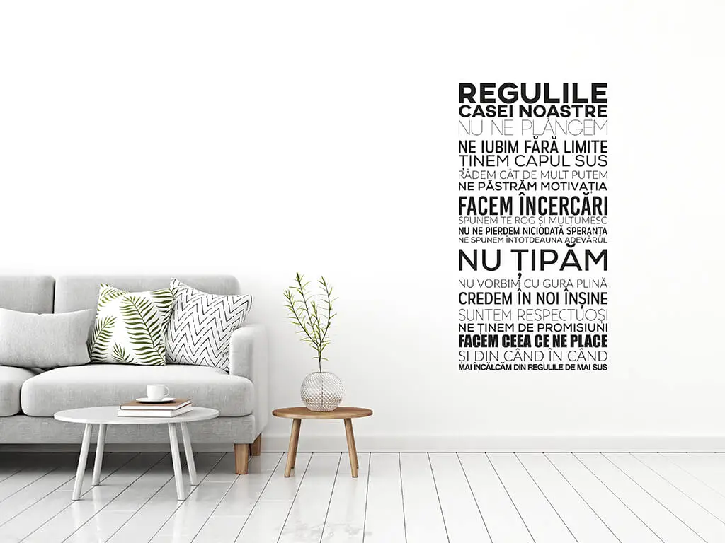 Sticker decorativ Regulile casei, Folina, planșă mare de 145x75cm, racletă de aplicare inclusă