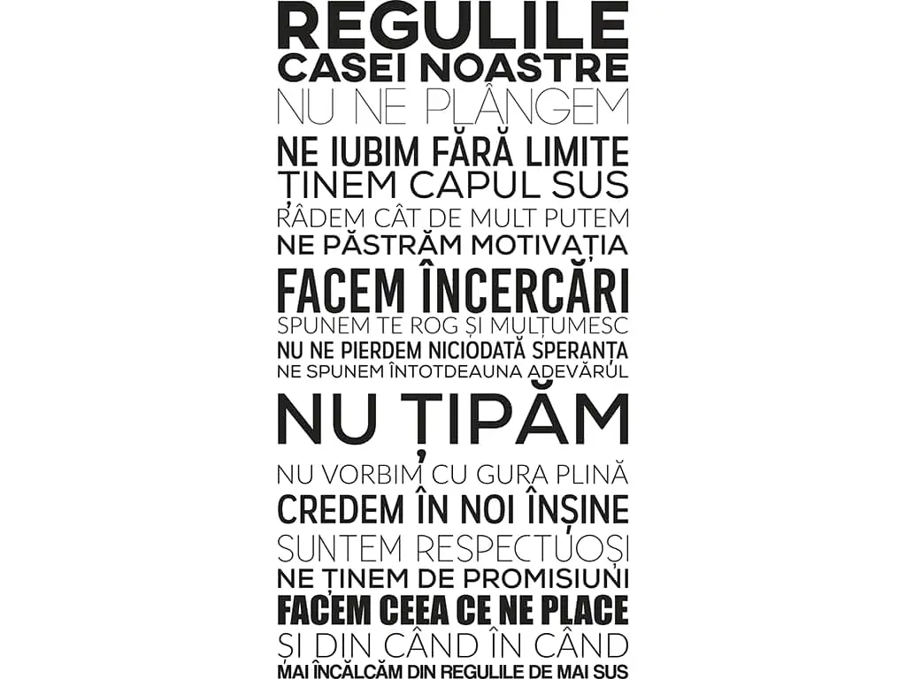 Sticker decorativ Regulile casei, Folina, planșă mare de 145x75cm, racletă de aplicare inclusă