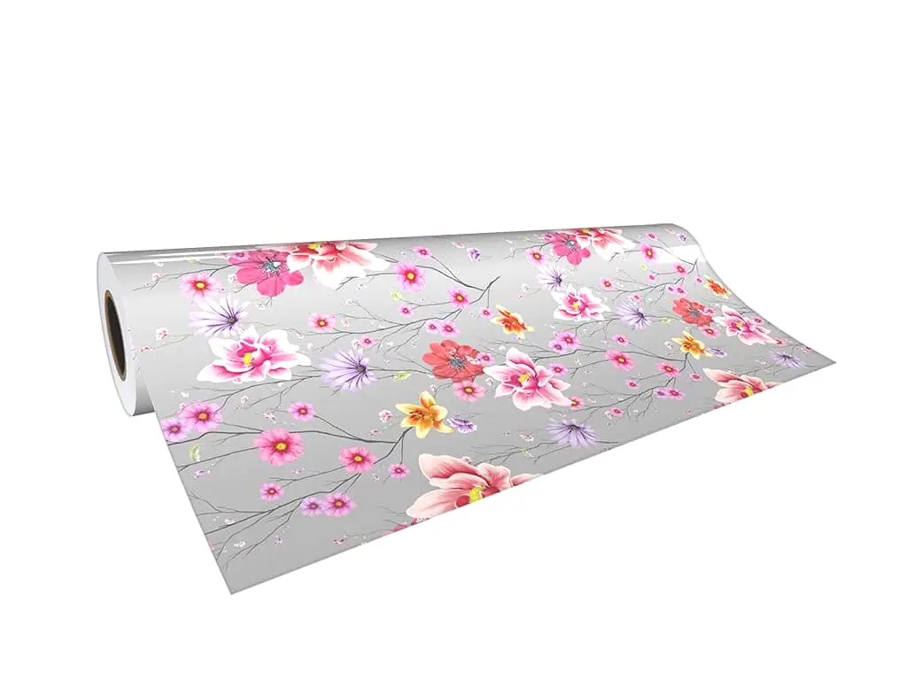 Autocolant mobilă decorativ, Folina, gri cu model floral multicolor,100 cm lățime