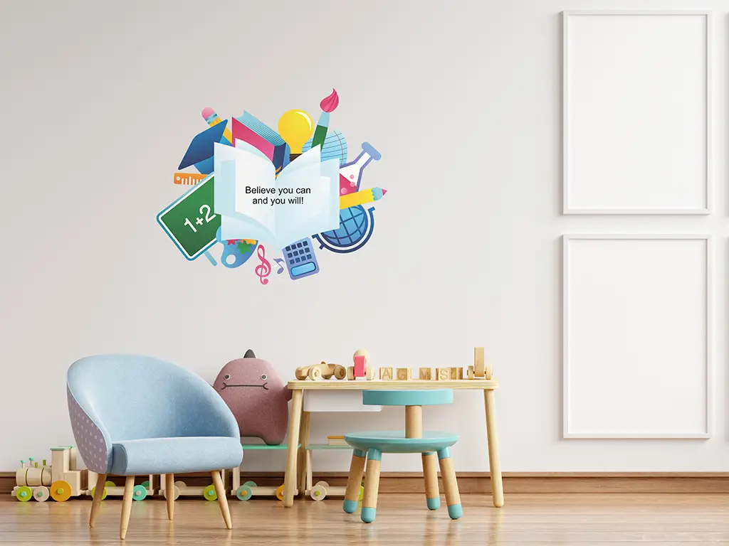 Sticker cu mesaj Believe, Folina, decoraţiune pentru şcoli