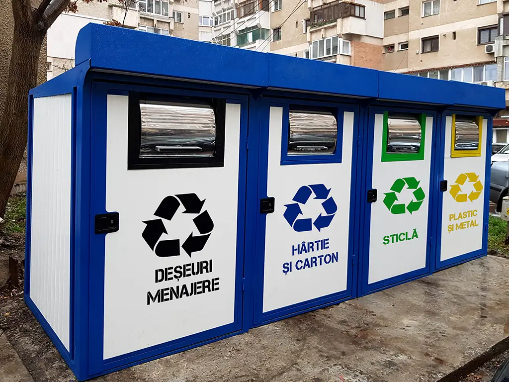 Șablon reutilizabil cu mesajul Deșeuri menajere pentru colectarea selectivă a deșeurilor pentru containere, tomberoane și pubele, dimensiune la comandă