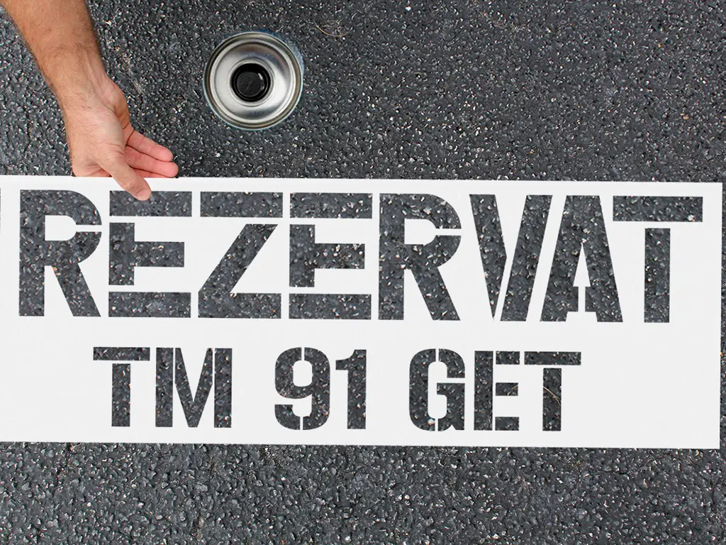 Șablon semnalizare Rezervat, cu număr personalizat, dimensiune 42x100 cm