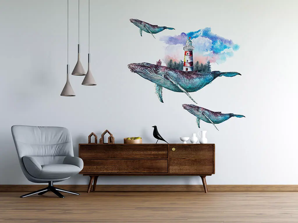 Set 3 stickere Balene și Far - planşă de 100x130 cm