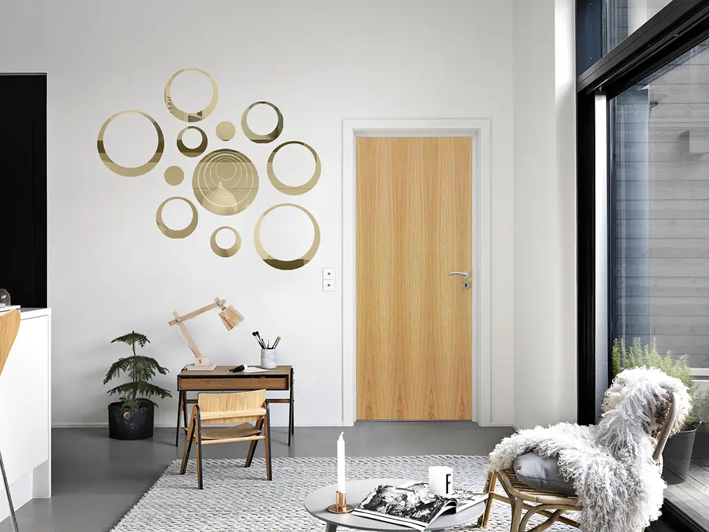 Set 15 stickere oglindă cercuri, Folina, decoraţiune perete din oglindă acrilică aurie