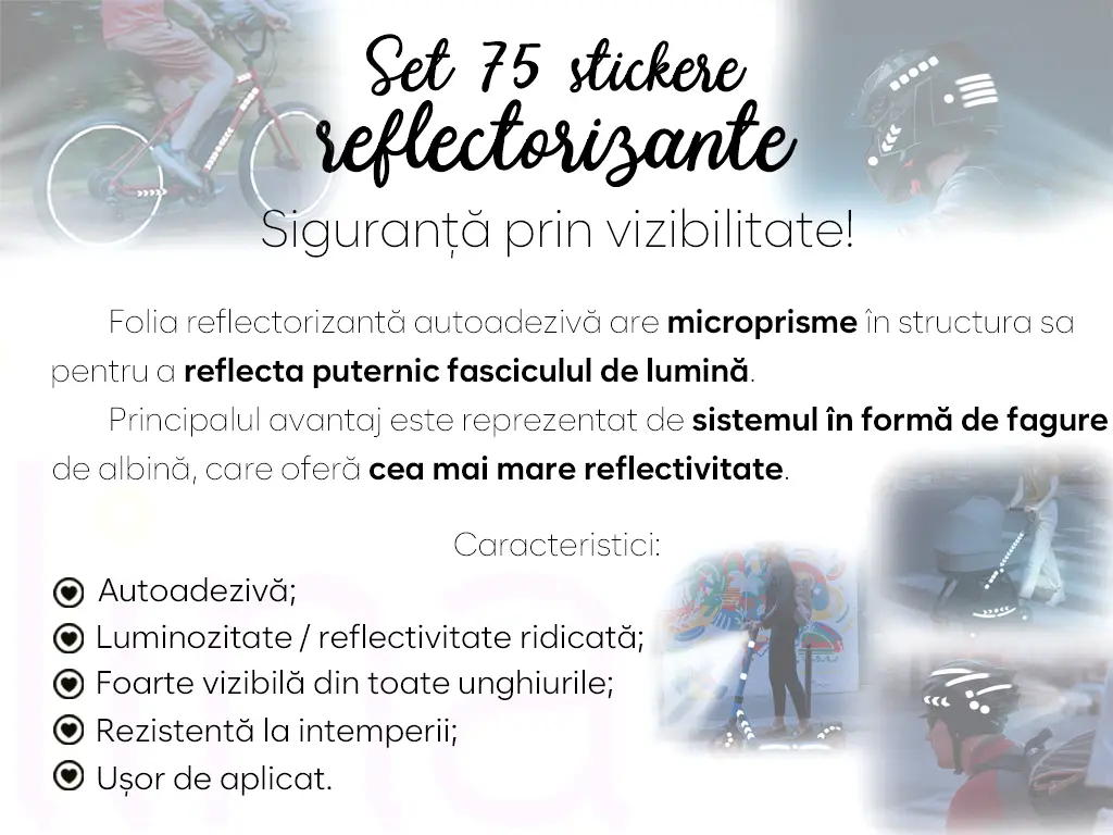 Set 75 stickere reflectorizante Honeycomb pentru îmbunătățirea vizibilității rutiere