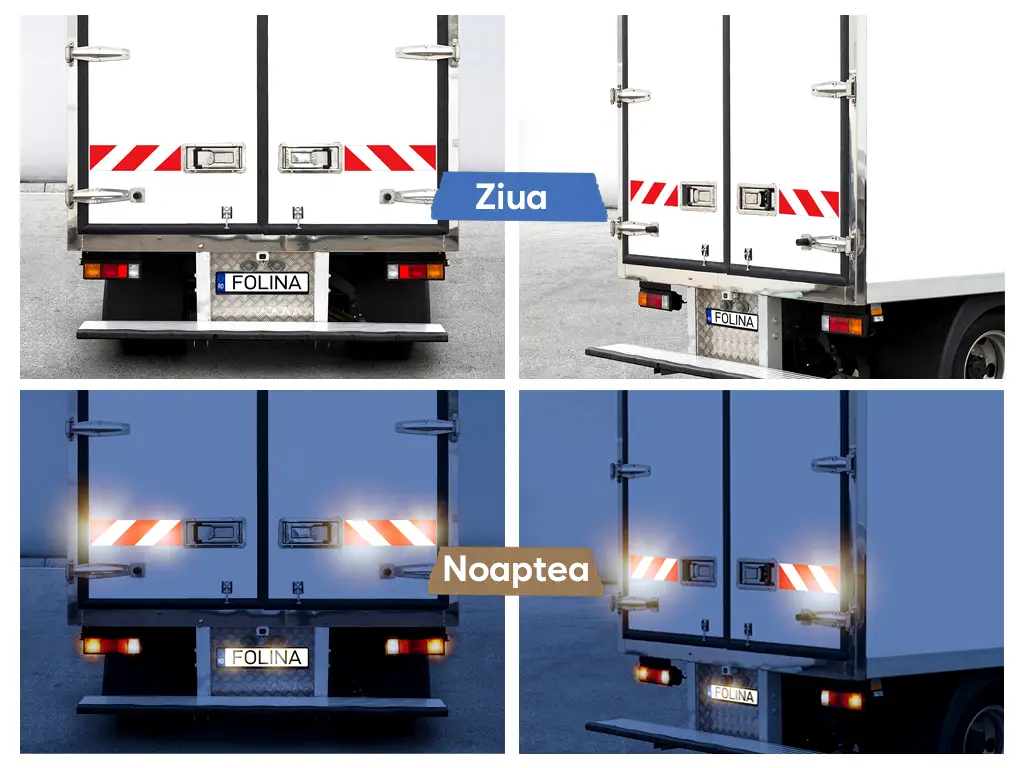 Benzi reflectorizante autoadezive dungate alb-roșu pentru siguranța rutieră, set 2 bucăți 490x137mm