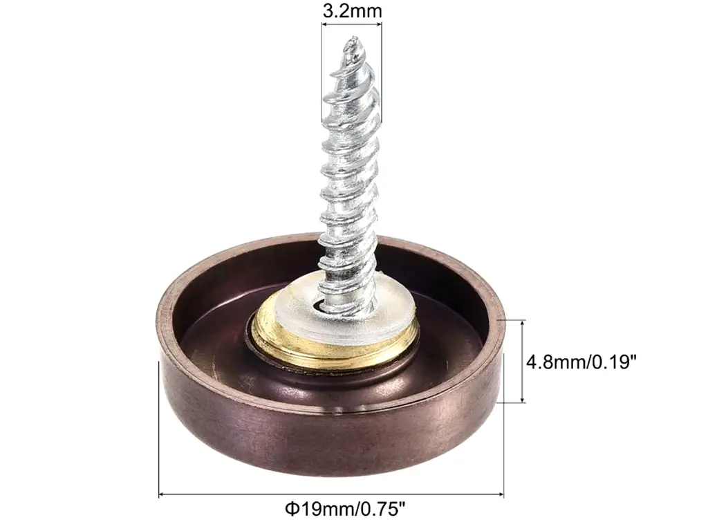 Set din 4 șuruburi cu capac cromat, arămiu, pentru plăci acrilice sau oglinzi, diametru cap 19mm