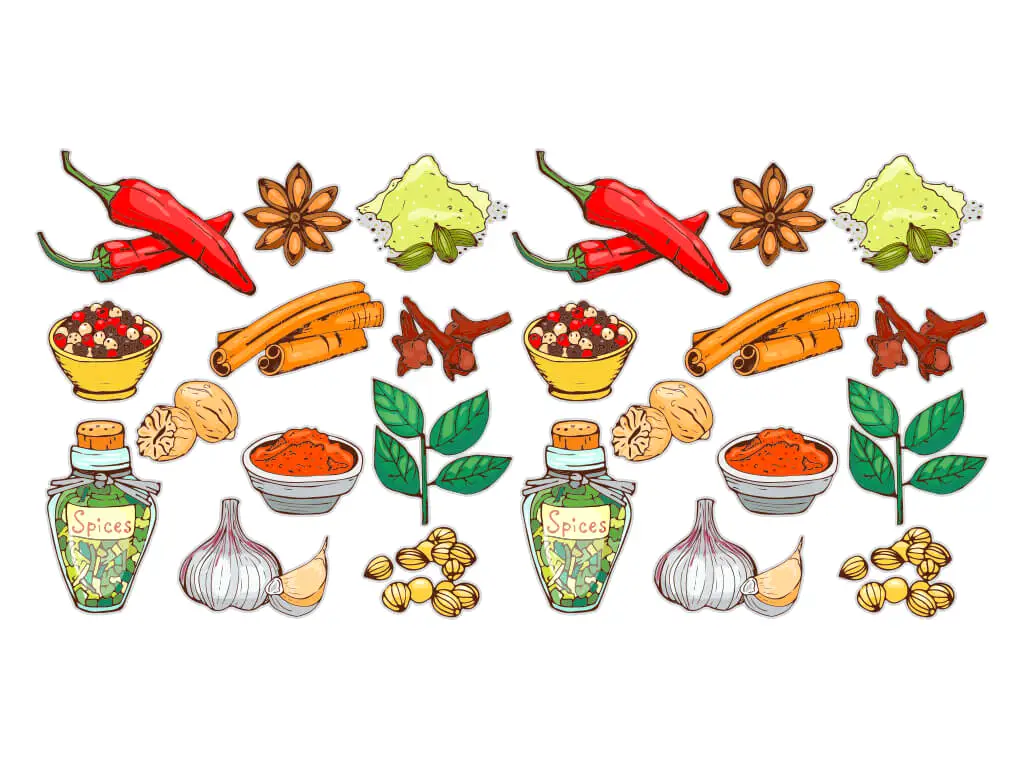 Set 24 stickere faianţă bucătărie, Folina, model condimente, multicolor