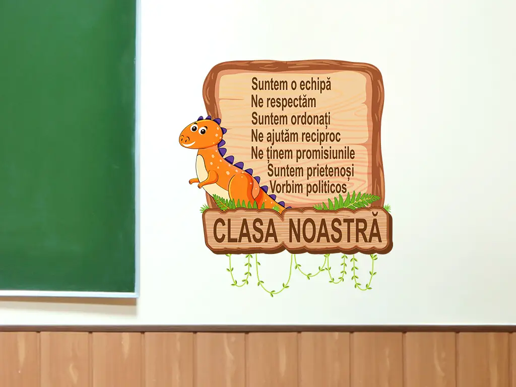 Sticker cu mesaj Clasa noastră, Folina, decor gradinita si scoala, 100 x 90 cm, racletă de aplicare inclusă