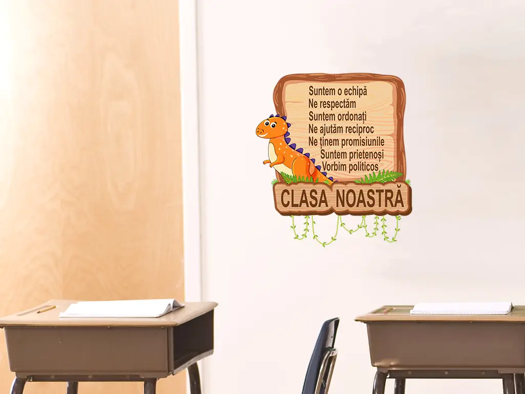 Sticker cu mesaj Clasa noastră, Folina, decor gradinita si scoala, 100 x 90 cm, racletă de aplicare inclusă