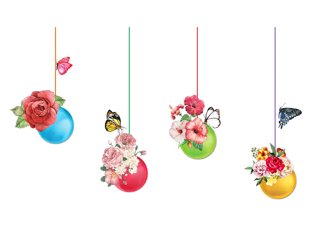 Set 4 stickere decorative, Globuri colorate cu flori