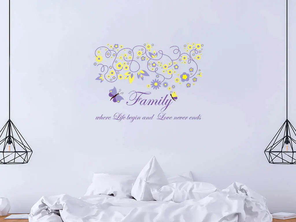 Sticker perete Familia, Folina, model mov floral