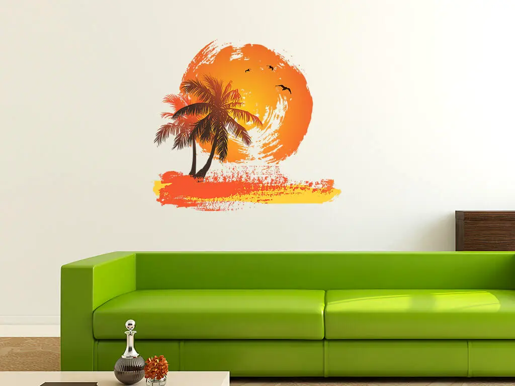 Sticker perete Palmieri şi soare, Folina, autoadeziv, multicolor