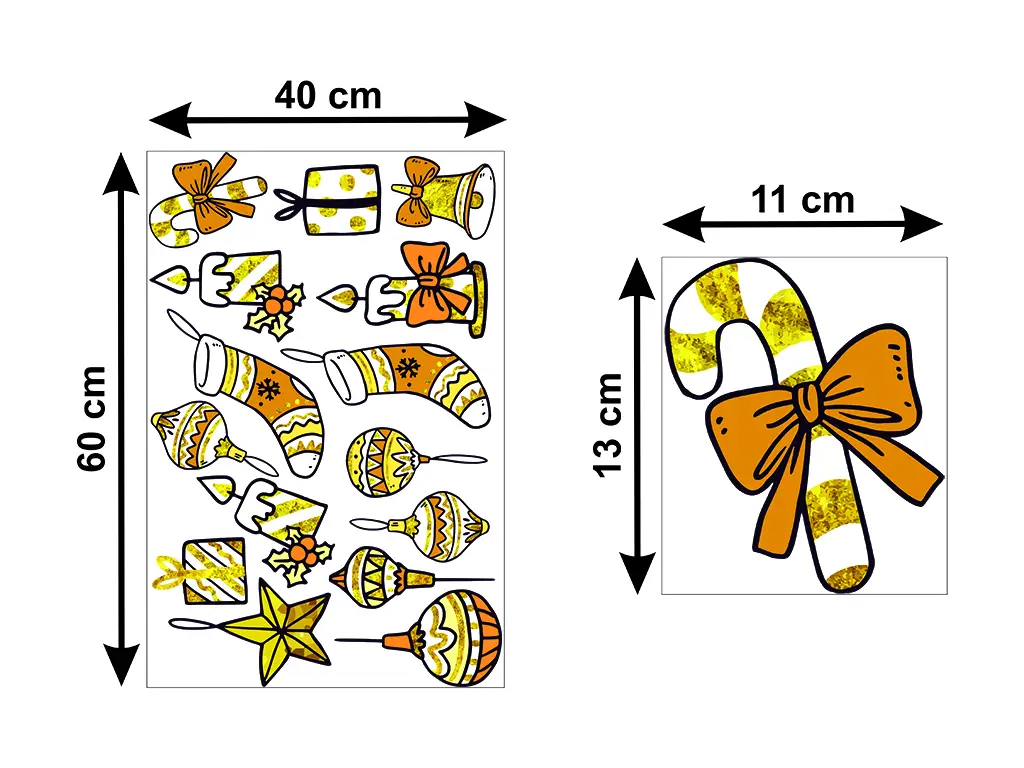 Set 15 stickere Crăciun, galbene, planşă de 40x60 cm