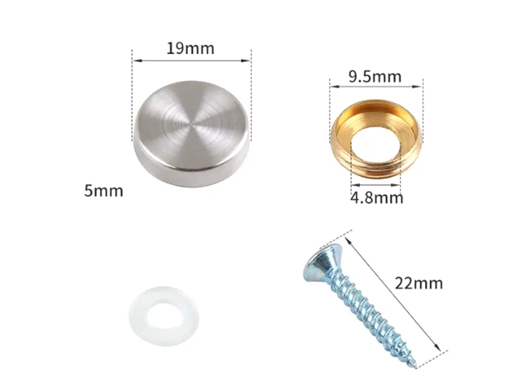 Set de șuruburi cu cap cromat pentru plăci acrilice sau oglinzi, diametru cap 19 mm