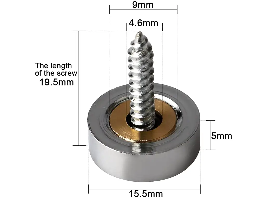 Set de șuruburi cu cap cromat pentru plăci acrilice sau oglinzi, diametru cap 15,5mm