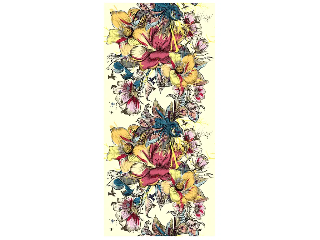 Folie sablare decorativă pentru uşă din sticlă, Folina, bej cu model floral multicolor, 100x210 cm